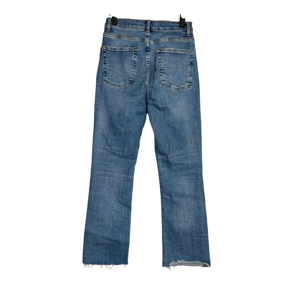 ZARA Bootcut High Rise Straight Jean Stretch Raw Hem Zip Button 2 Blue #3324 - Picture 4 of 14